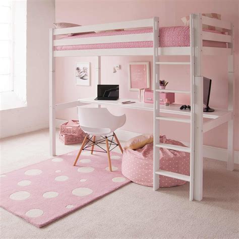Harry Classic Beech High Sleeper With Full Length Desk Girls Loft Bed Loft Bed Frame Bunk
