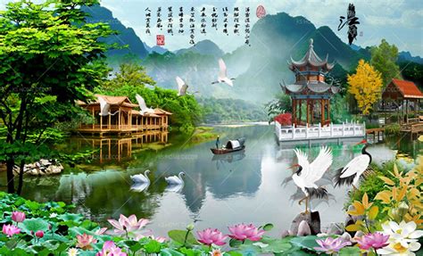 3d Chinese Waterfall Water Painting Art Oriental Mural 14397556 Best