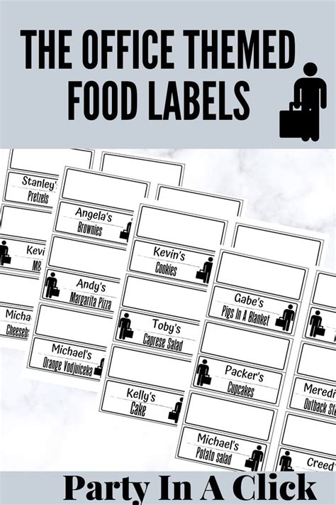 The Office Themed Food Labels Are Shown In Black And White With Text