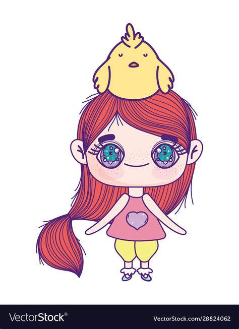 Cute Little Girl Anime Cartoon With Chicken Vector Image