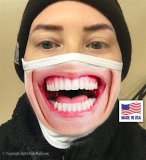 Funny Smile Face Mask Cover Open Mouth Teeth Laughing Etsy