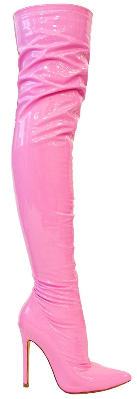 Liliana Gisele A Women Over The Knee Thigh High Pointed Toe Shiny Patent Stretchy Stletto