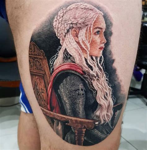Daenerys Targaryen Portrait Tattoo Done On Thigh