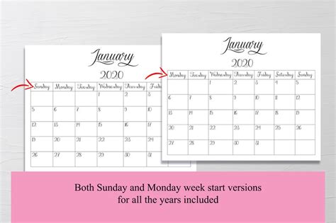 2020 Printable Calendar 2020 Wall Calendar Monthly Desk Etsy
