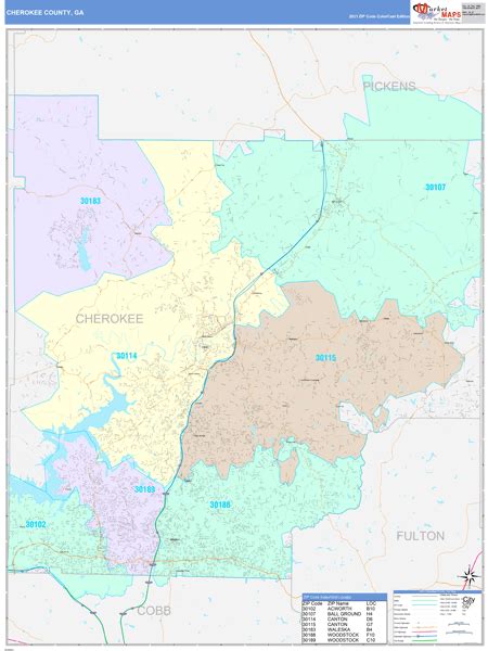 Cherokee County Ga Wall Map Color Cast Style By Marketmaps