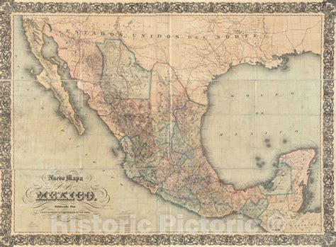 Historical Map 1882 Nuevo Mapa De Mexico Vintage Wall Art