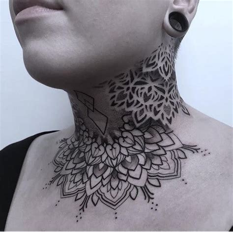 Female Mandala Throat Tattoo