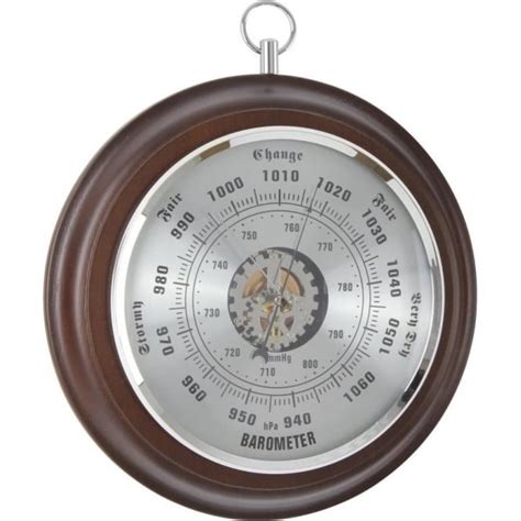 Wooden Round Barometer With Silver Dial By London Clock 28043
