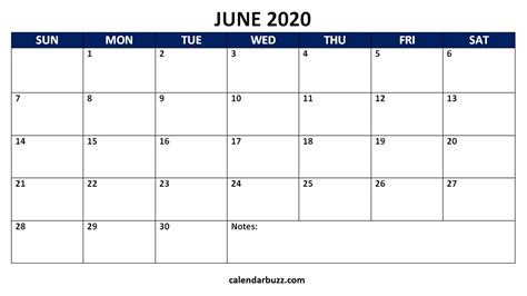June 2020 Blank Calendar Word Template Calendar Word Word Template