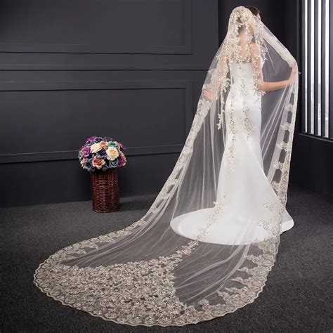 In Stock Wedding Accessory 3 Meter Champagne Wedding Veil White Ivory