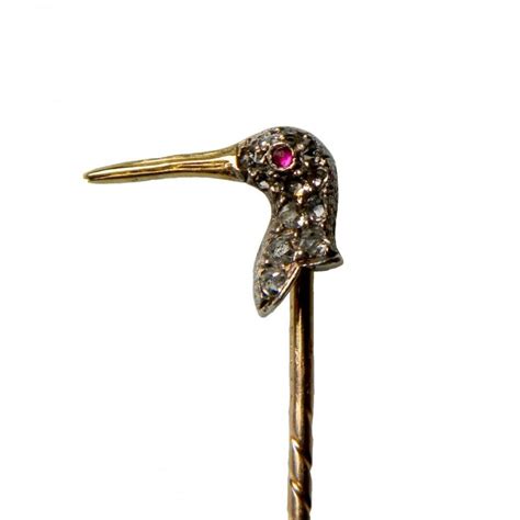 antique diamond and ruby snipe stickpin db gems