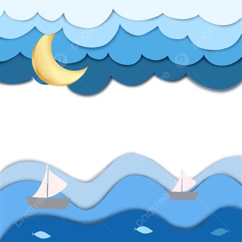 Blue Half Moon Png Image Blue Sea And Cloud Papercut With Half Moon