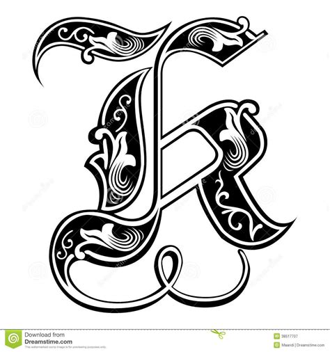 Garnished Gothic Style Font Letter K Stock Vector Illustration Of