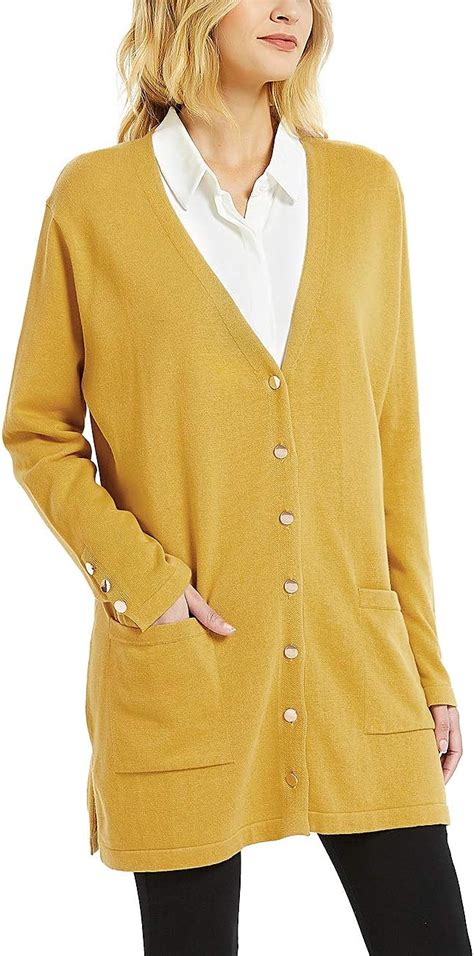 Kallspin Womens 100 Cotton V Neck Cardigan Sweater With Buttons