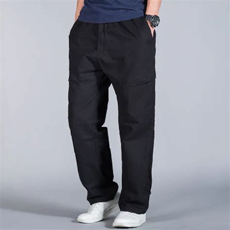 Spring Summer Thin Cargo Straight Pants Mens Casual Loose Trousers Elastic Waist With Pocket