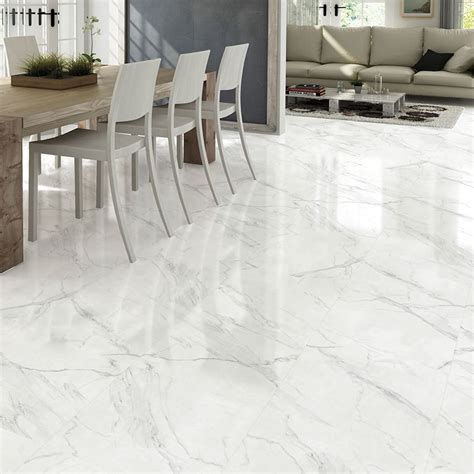 White Marble Effect Gloss Ceramic Floor Tile