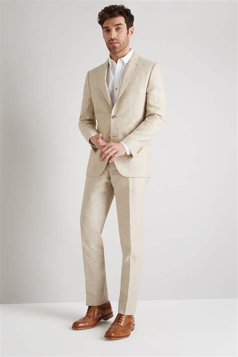 Moss 1851 Tailored Fit Stone Linen Jacket Casual Groom Suits Best