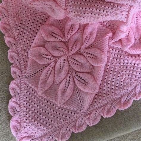 Baby Traditional Blanketpram Cover Knitting Pattern Roses And Leaves