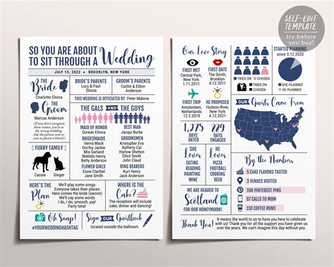 Infographic Wedding Program Template Editable Reception Etsy Australia