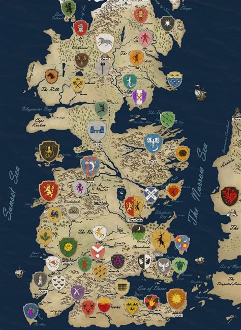 Game Of Thrones Houses Map Westeros Tv Show Fabric Poster Arte Juego