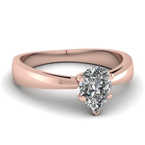 Pear Shaped Diamond Narrow Edged Solitaire Ring In 14K Rose Gold | Fascinating Diamonds
