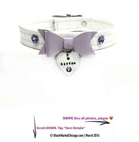 Bdsm Ddlg Kitten Play Collar White Leather With Lilac Bow