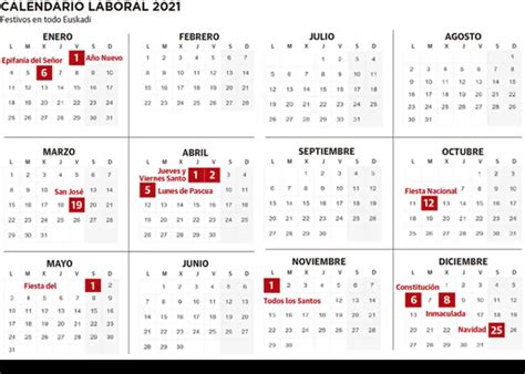Calendario Laboral De Euskadi 2021 Con Festivos El Diario Vasco