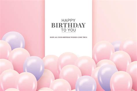 Birthday Wish With Realistic Pink Purple Balloons Set And Pink