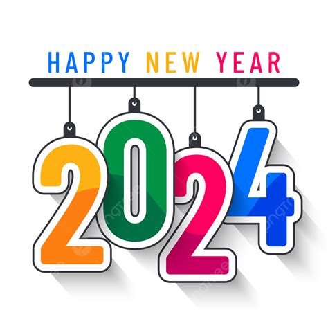 Colorful Happy New Year 2024 In Hanging Style Colorful 2024 Year Png