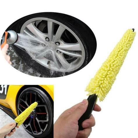 1x Car Wheel Brush Black Handle Yellow Sponge Tire Rim Cleaner Tool