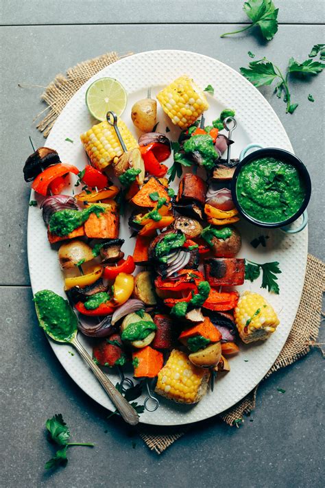 Grilled Veggie Skewers With Magic Green Sauce Minimalist Baker
