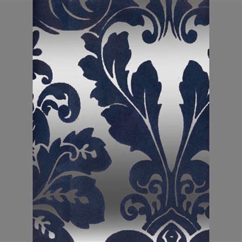 Blue And Silver Mylar Bulb Damask Velvet Flocked Wallcovering Design By