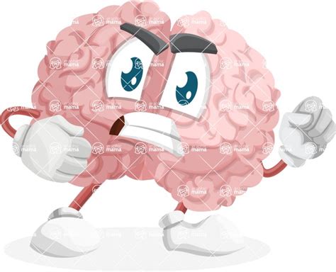 Cute Brain Cartoon Vector Character With Angry Face Graphicmama
