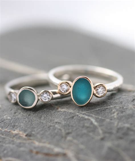Lori And Morwena Sea Glass Rings With Recycled Diamonds 💎 By Glasswing