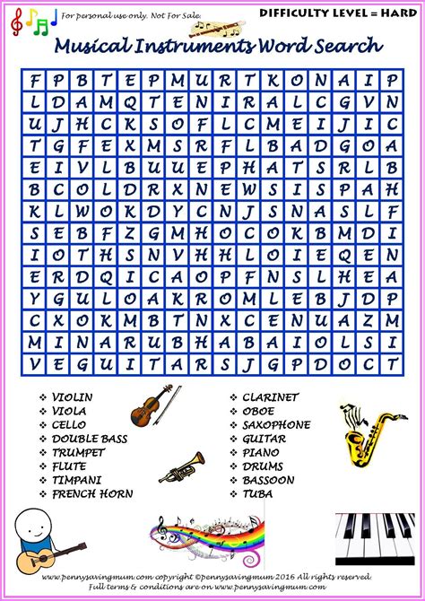 Musical Instruments Word Search Printable Word Search