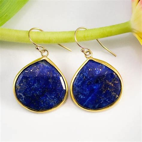 Natural Lapis Lazuli Drop Earrings Gold September Birthstone Etsy In