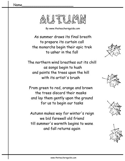 Poems About Autumn Autumn Poem With Comprehension Questions