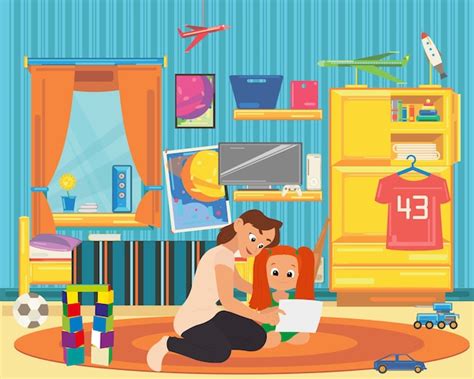 Premium Vector Mom And Daughter Play And Learn In The Nursery