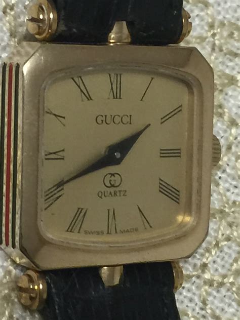 Vintage Gucci Watch Gold Gucci Stacked Watch Black Band Enamel Etsy