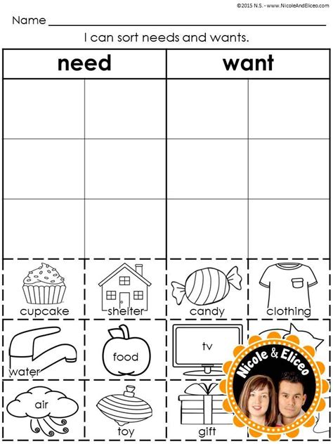 Wants And Needs Worksheets