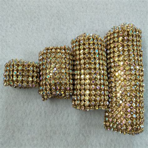 Glitter Bling Bling 30cm Length Quality Gold Ab Rhinestone Metal Ribbon