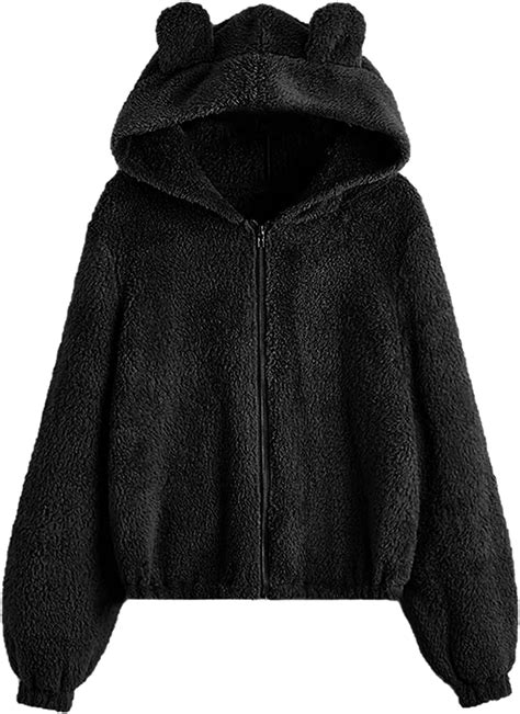 Cute Teddy Bear Hoodie Coat For Womens Teen Girls Long Sleeve Fleece