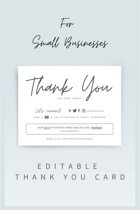 Editable Thank You Card Editable Small Business Thank You Editable