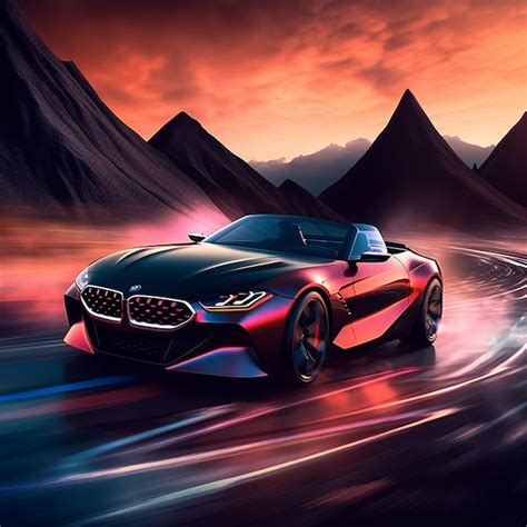 Premium Ai Image Bmw Concept Car Driving On A Road With Mountains In