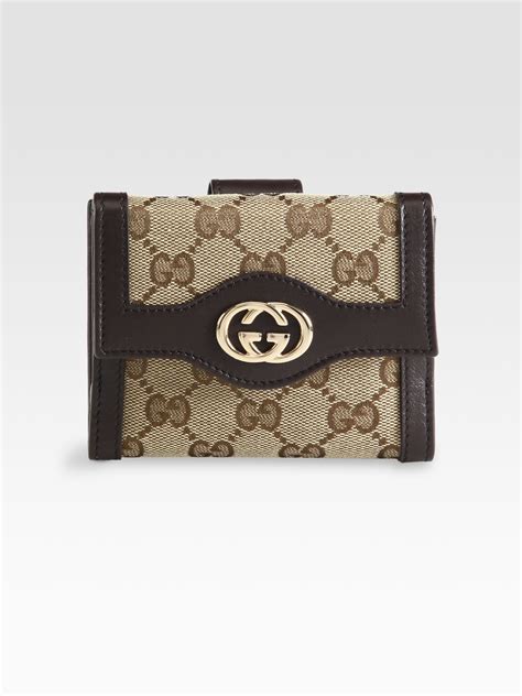 Gucci Sukey Original Gg Canvas French Flap Wallet In Brown Beige Brown