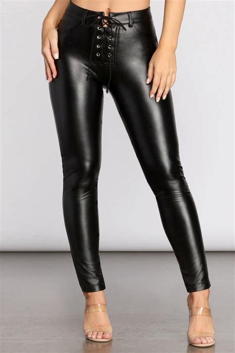 Faux Leather Lace Up Pants In 2020 Leather Pants Women Leather Leggings Fashion Leather Outfit
