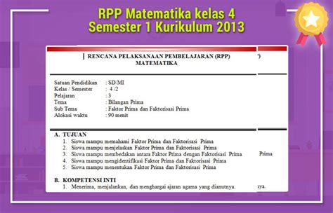 Download Rpp Matematika Sd Kelas 4 Kurikulum 2013 Semester 1