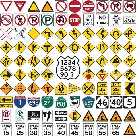 Collection Of Professionnal Road Sign And Symbols On White Road Signs