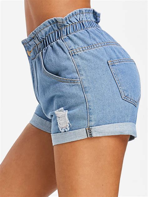 28 Off Distressed High Waisted Pocket Jean Shorts Rosegal