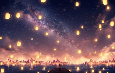 Anime Wallpaper Sky Lantern Santinime